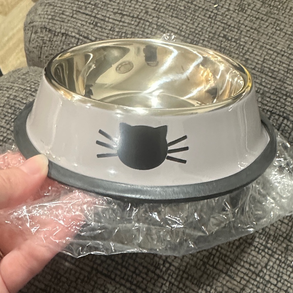 Stainless Steel Cat Bowl with Black Trim SET OF 2 - water and food bowl